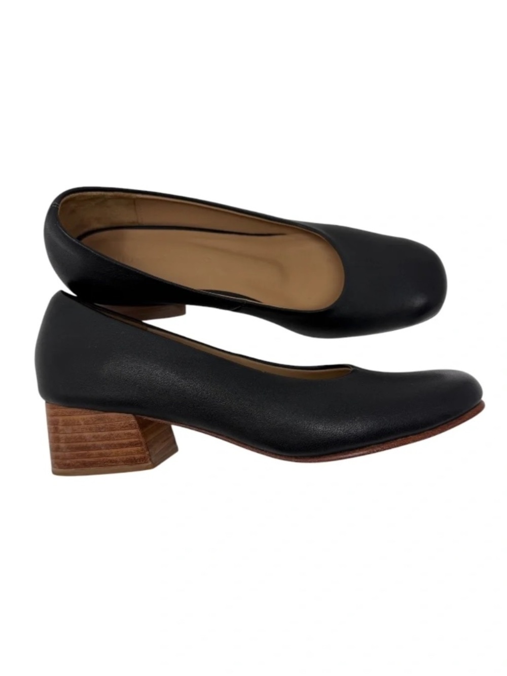 Huma Blanco Luisa Black Leather Block Heel Pumps EU 35 US 5 Peru
